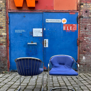 Set: 2x Freischwinger Chrom blau von Gastone Rinaldi für Alma