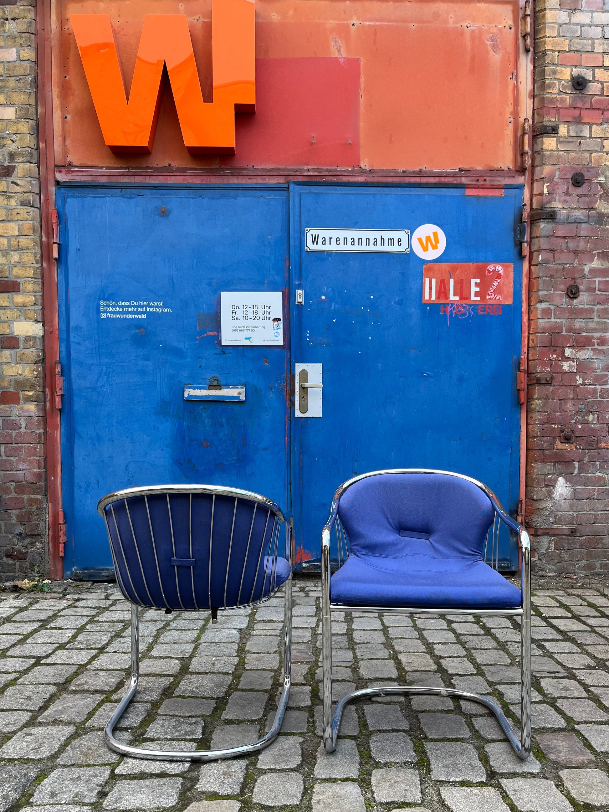 Set: 2x Freischwinger Chrom blau von Gastone Rinaldi für Alma