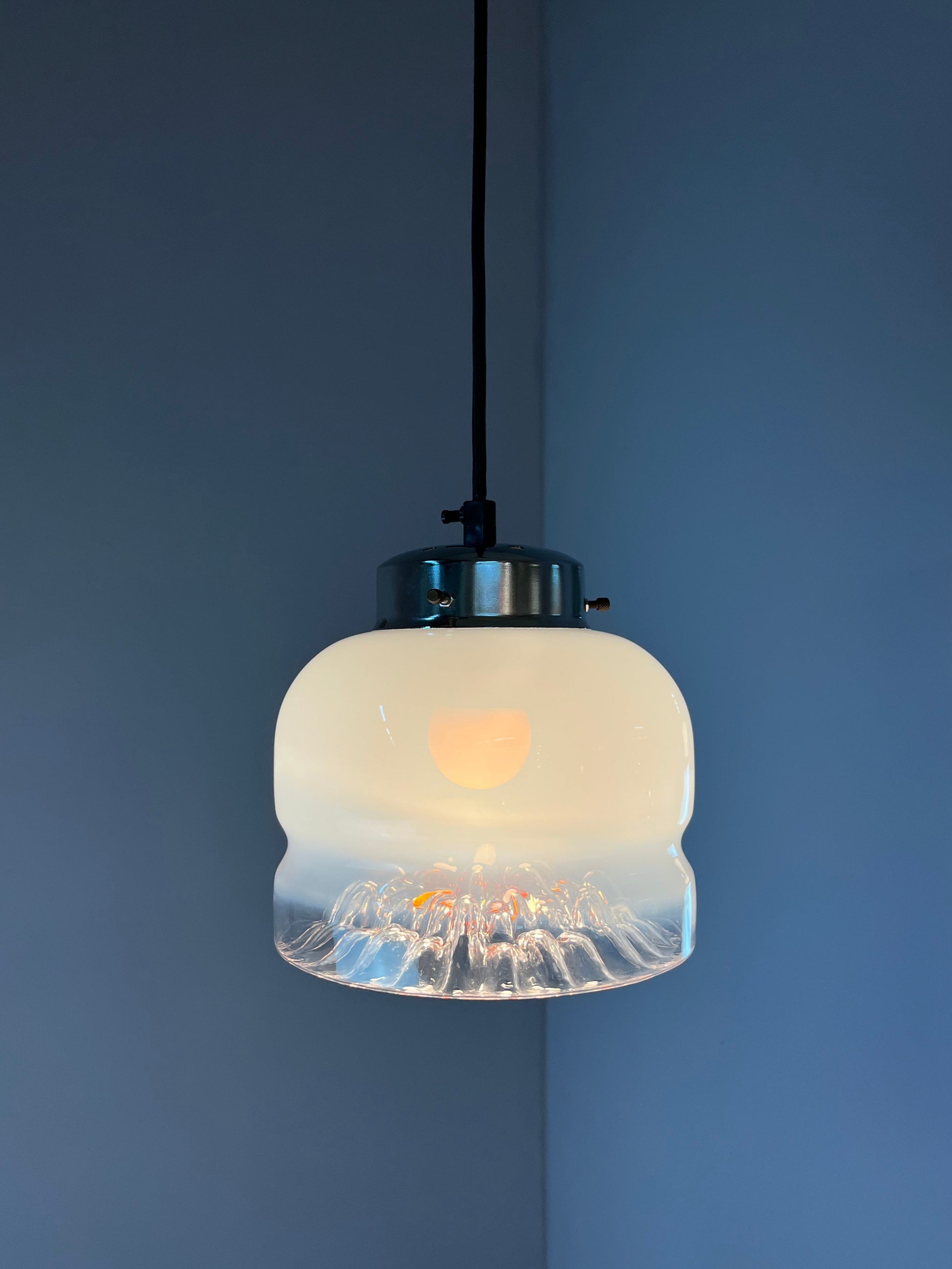 Hängelampe weiß gelb Muranoglas von Mazzega