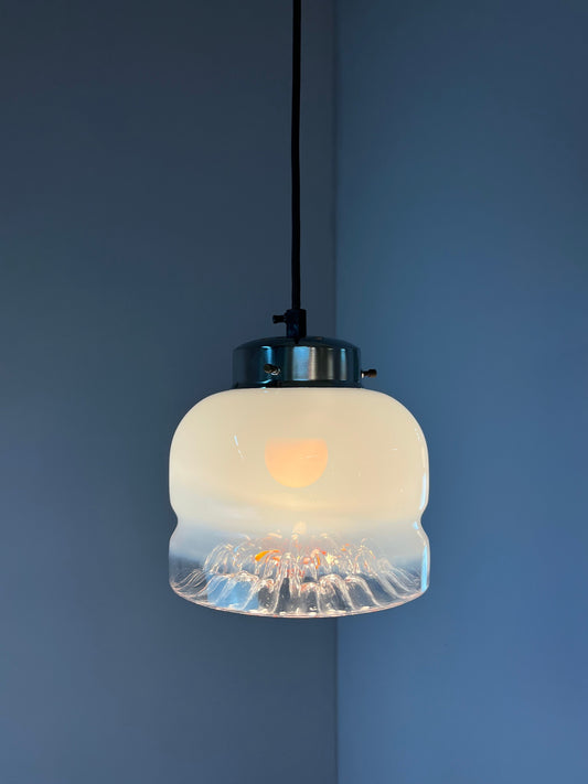 Hängelampe weiß gelb Muranoglas von Mazzega