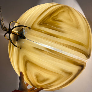 Hängelampe braun Glas Chrom handgearbeitet von Cristallux