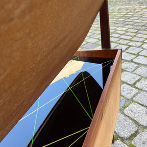 Schminktisch mit gemusterter Glasplatte Teak