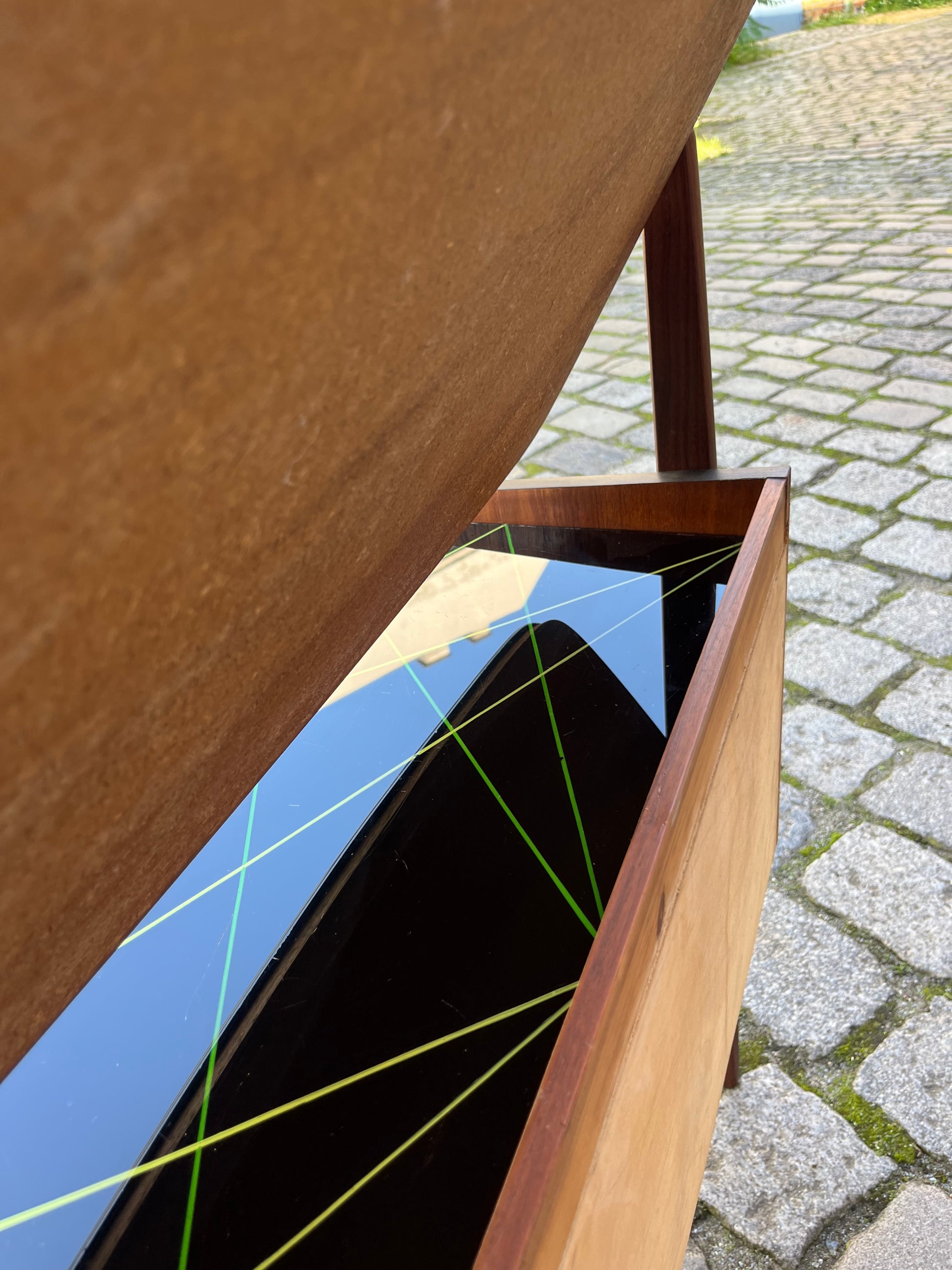 Schminktisch mit gemusterter Glasplatte Teak