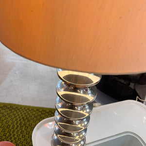 Space Age Tischlampe Metall mit Schirm aus Rohseide