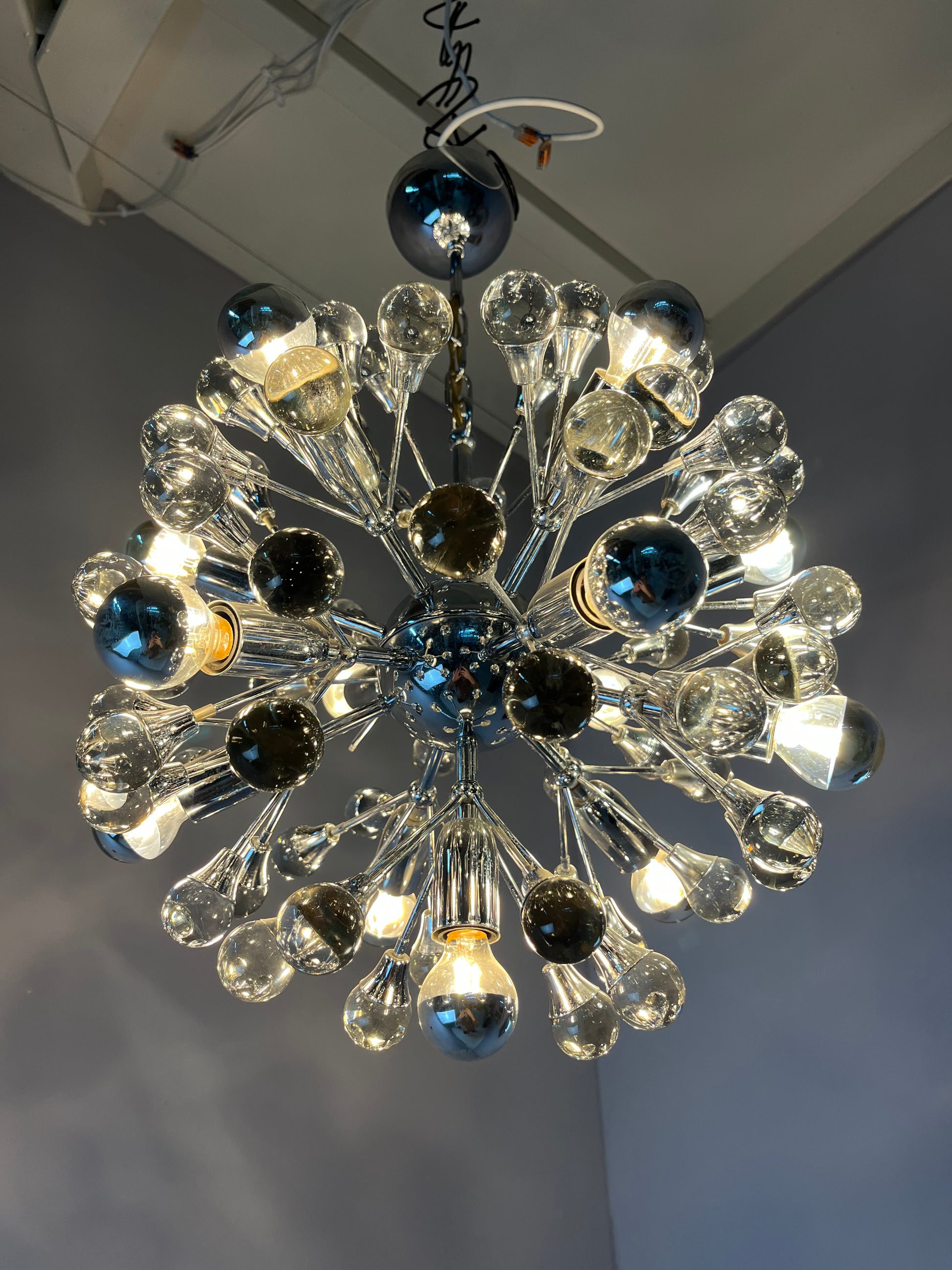 Sputnik Kronleuchter Chrom Glas aus Italien