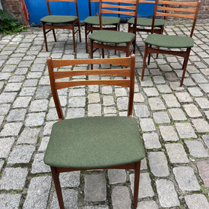 Set: 6x Esszimmerstuhl grün Teak neu gepolstert