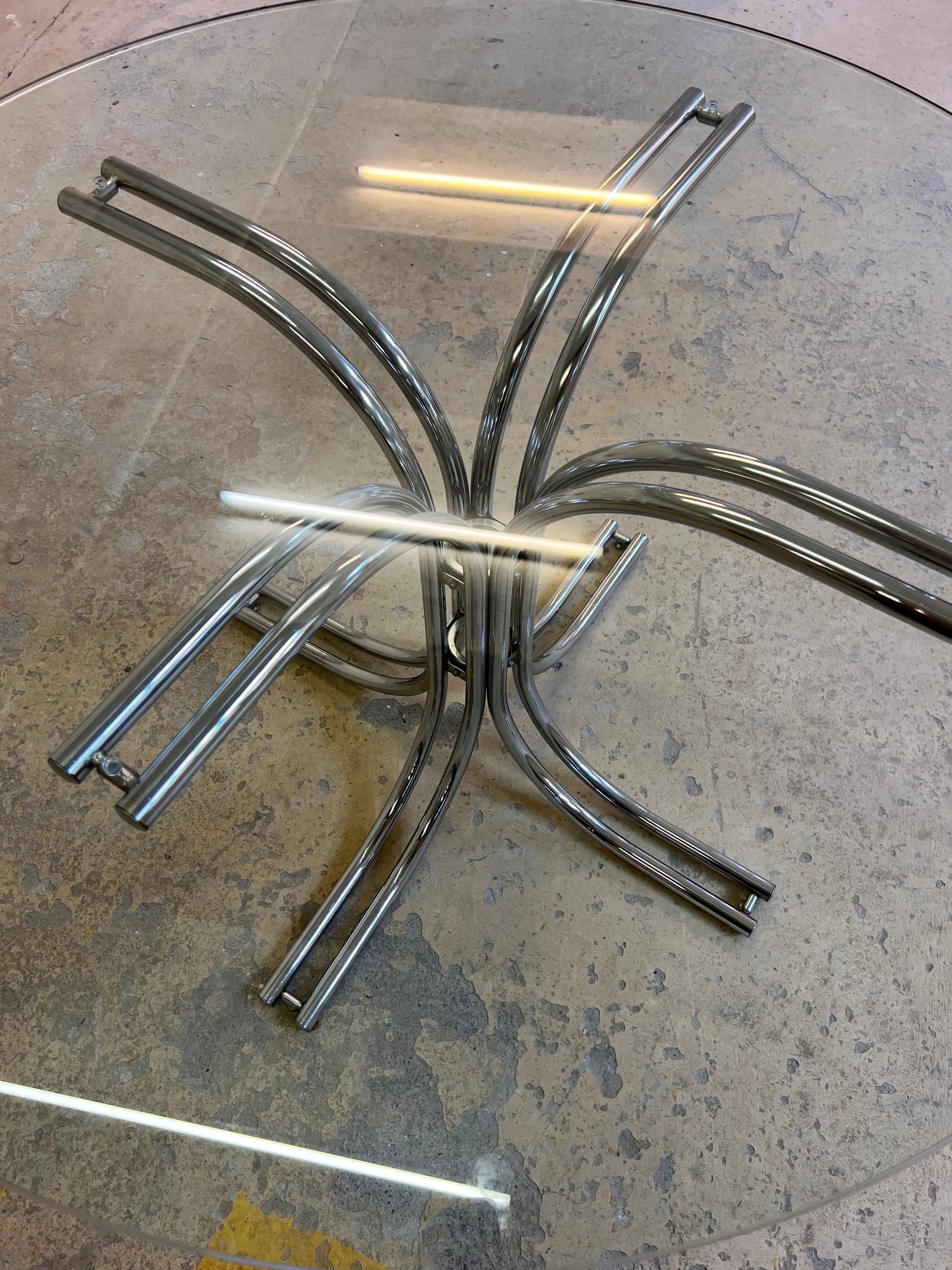 Runder Esstisch ∅ 120 cm Glas & Chrom von Gastone Rinaldi