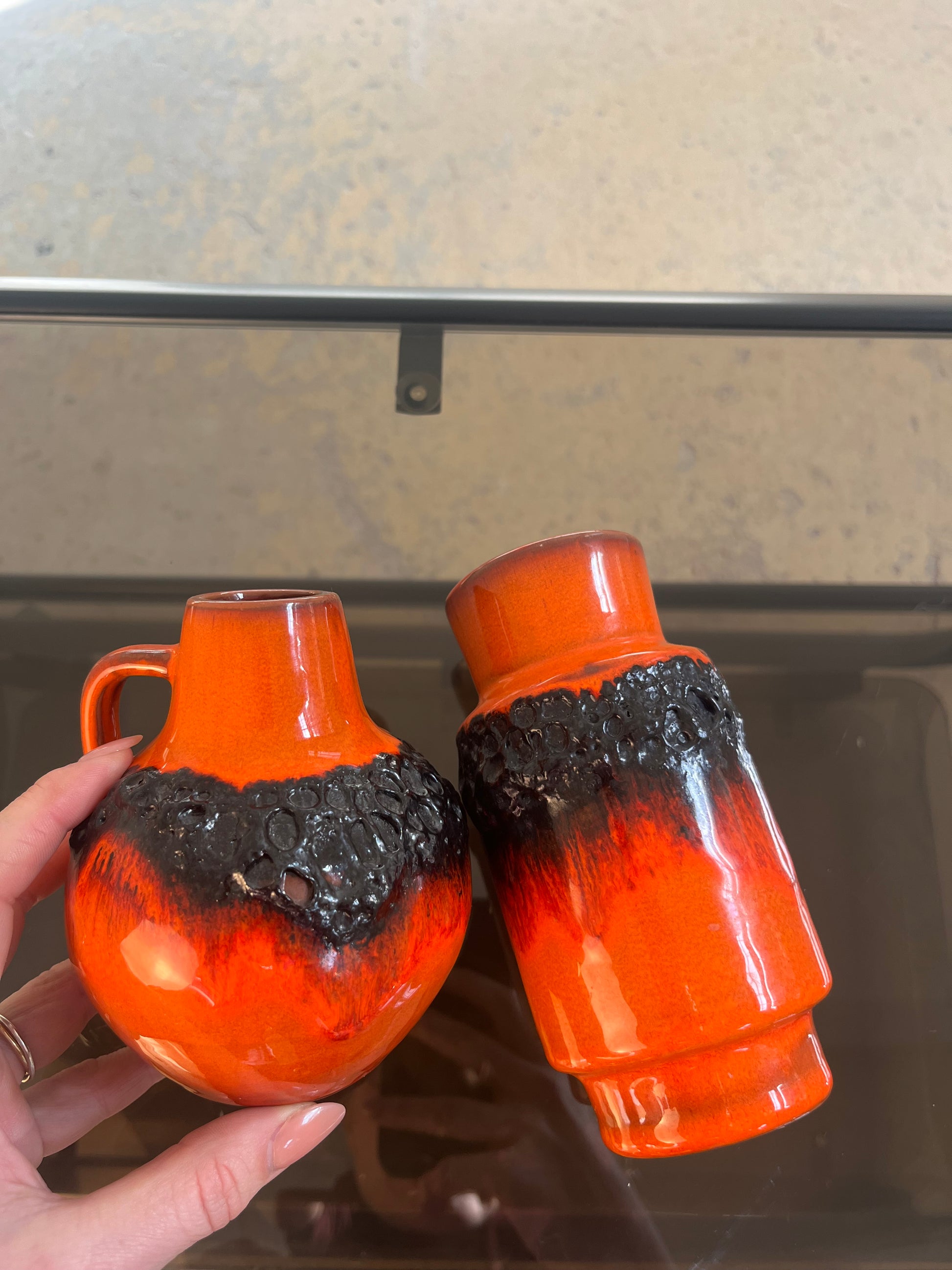 Set: 2x Vase Fat Lava orange schwarz von Kreutz Keramik