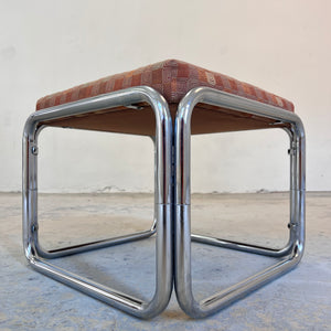 Hocker Chrom mit orange braunem Polster