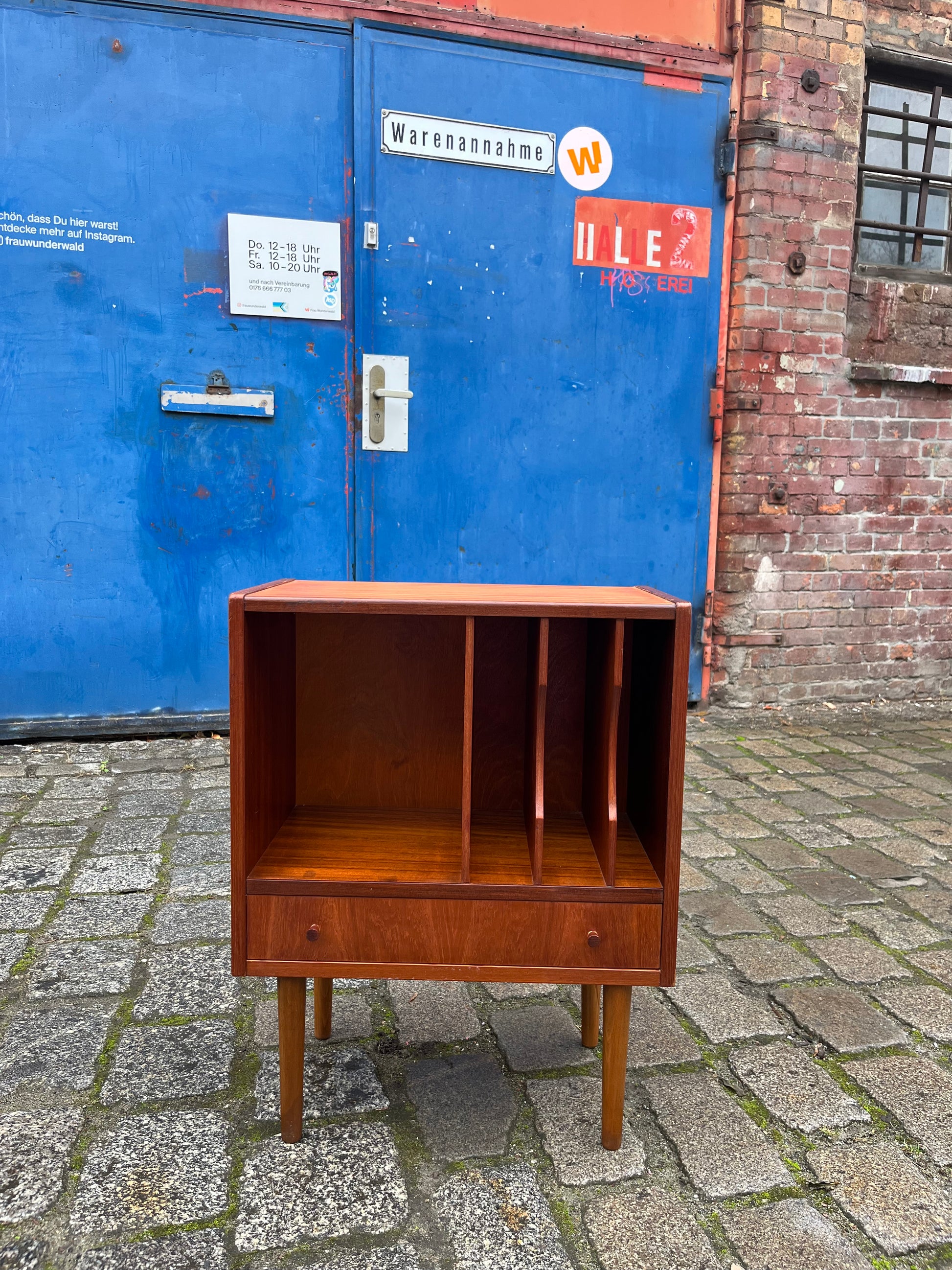 Schalplatten Regal Teak mit Schublade