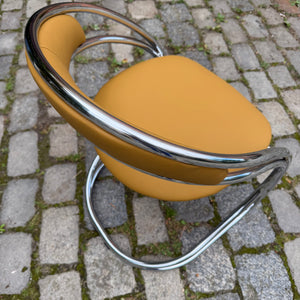 Freischwinger senfgelb neu gepolster Leder Chrom