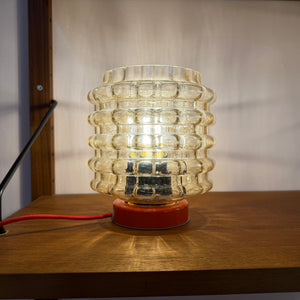 Tischlampe orange mit Bubbleglas Schirm von VEB Bautzen