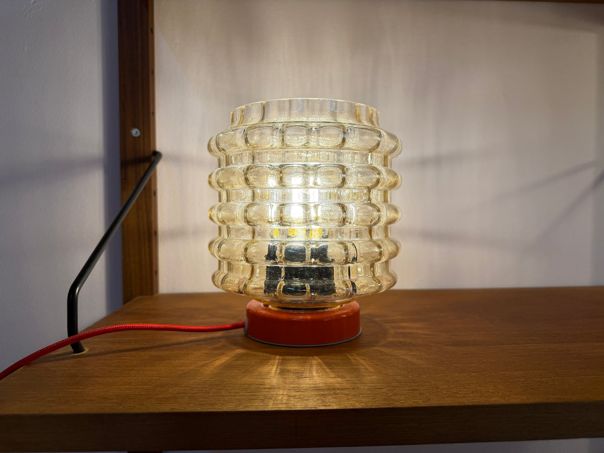 Tischlampe orange mit Bubbleglas Schirm von VEB Bautzen