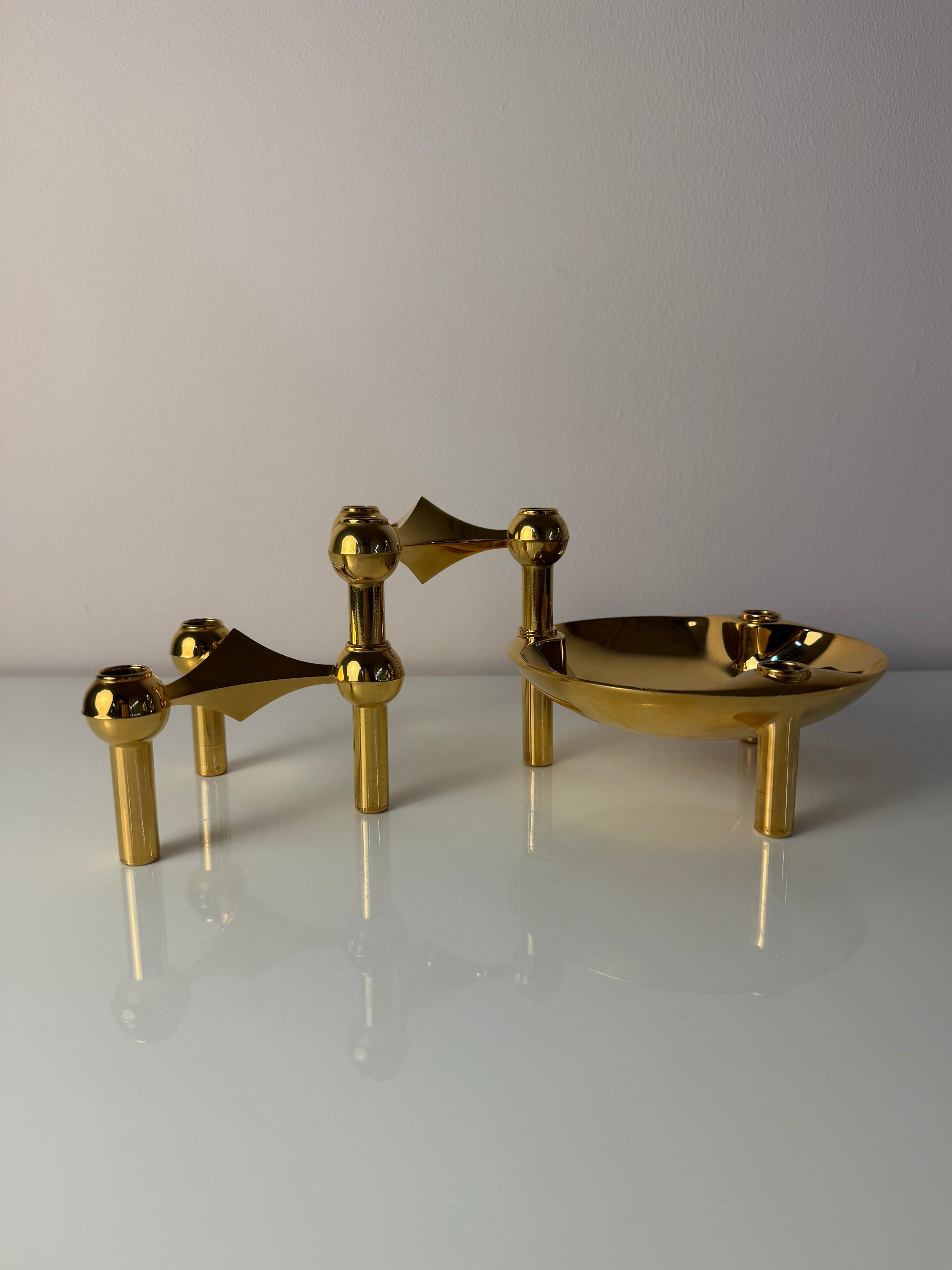 Set: 2 Kerzenständer und 1 Schale gold von Stoff & Nagel