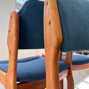 Set: 4x Polsterstuhl blau Teak von Erik Buch für O.D. Møbler