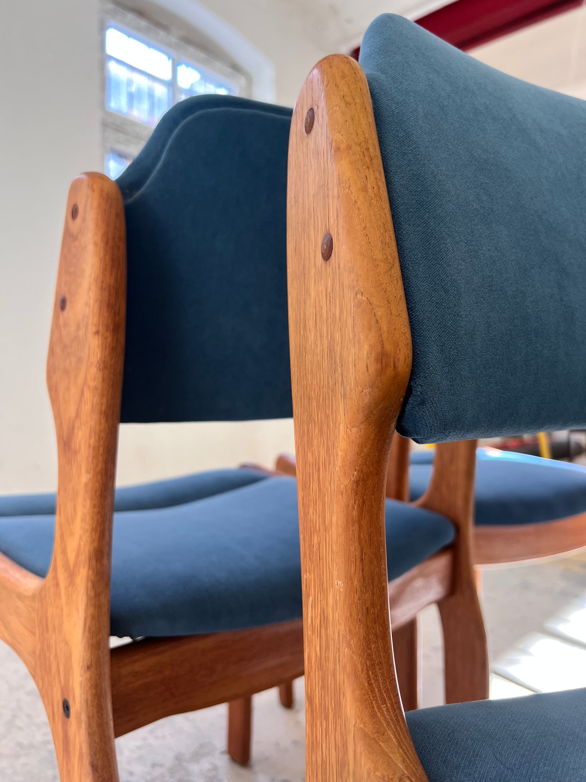 Set: 4x Polsterstuhl blau Teak von Erik Buch für O.D. Møbler