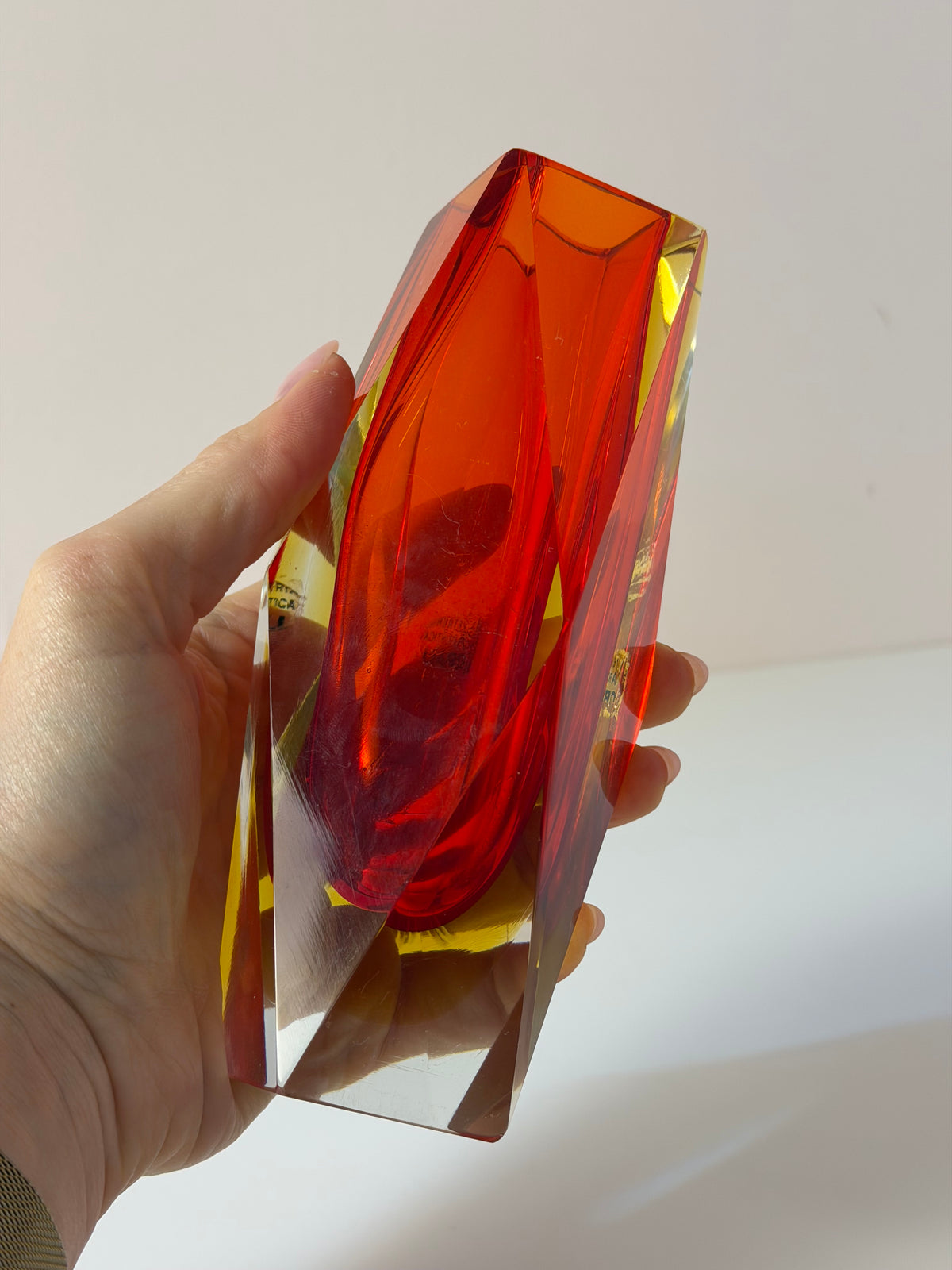 Blockvase rot gelb Murano-Glas von Vetreria Artistica Oball