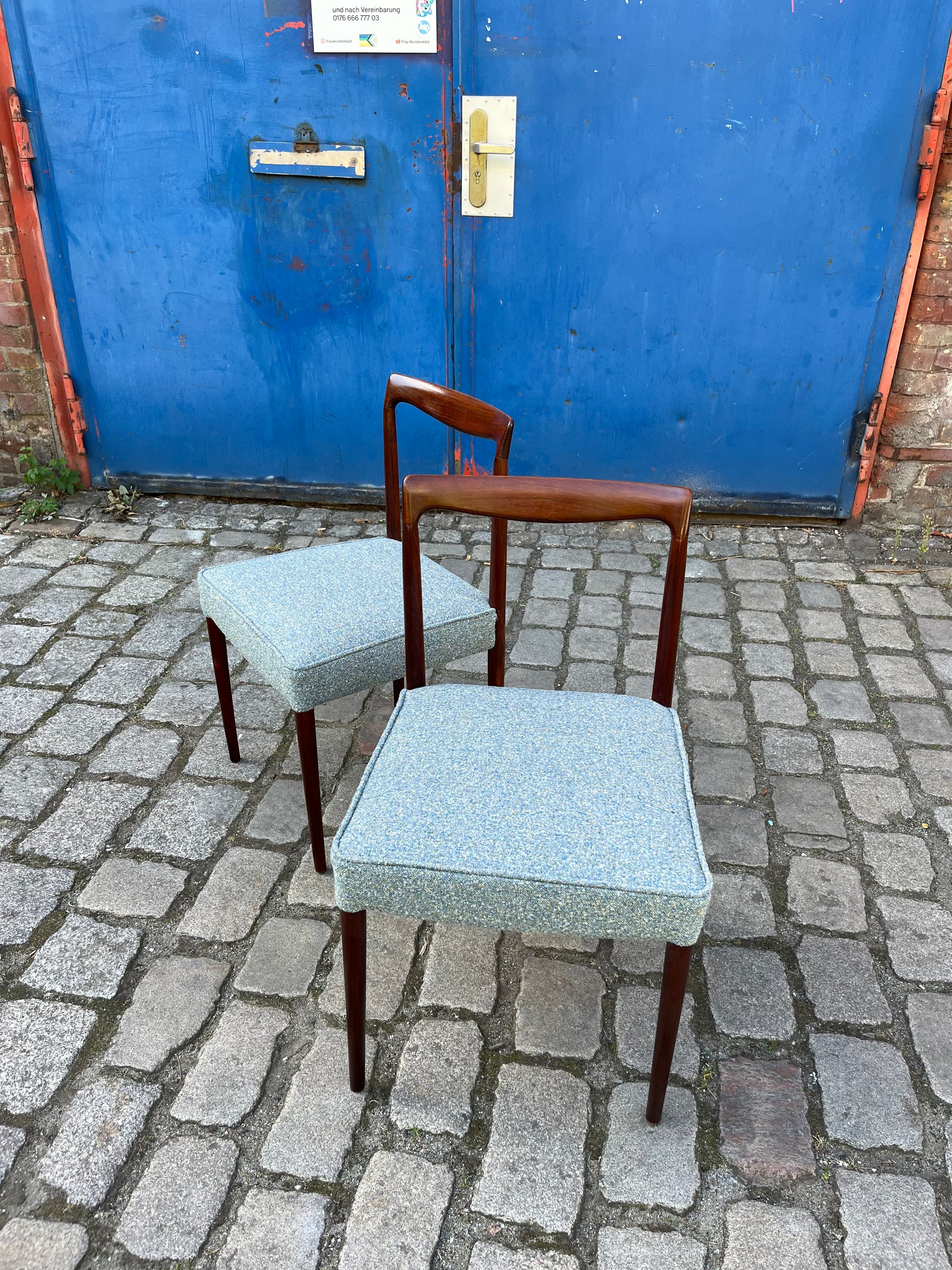 Set: 2x Polsterstuhl blau Palisander