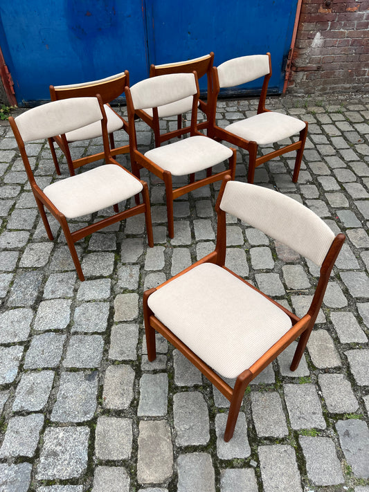 Set: 6x Polsterstuhl beige Teak Cord von Erik Buch