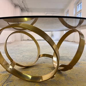 Runder Hesterberg Couchtisch mit Kreisgestell Messing Rauchglas