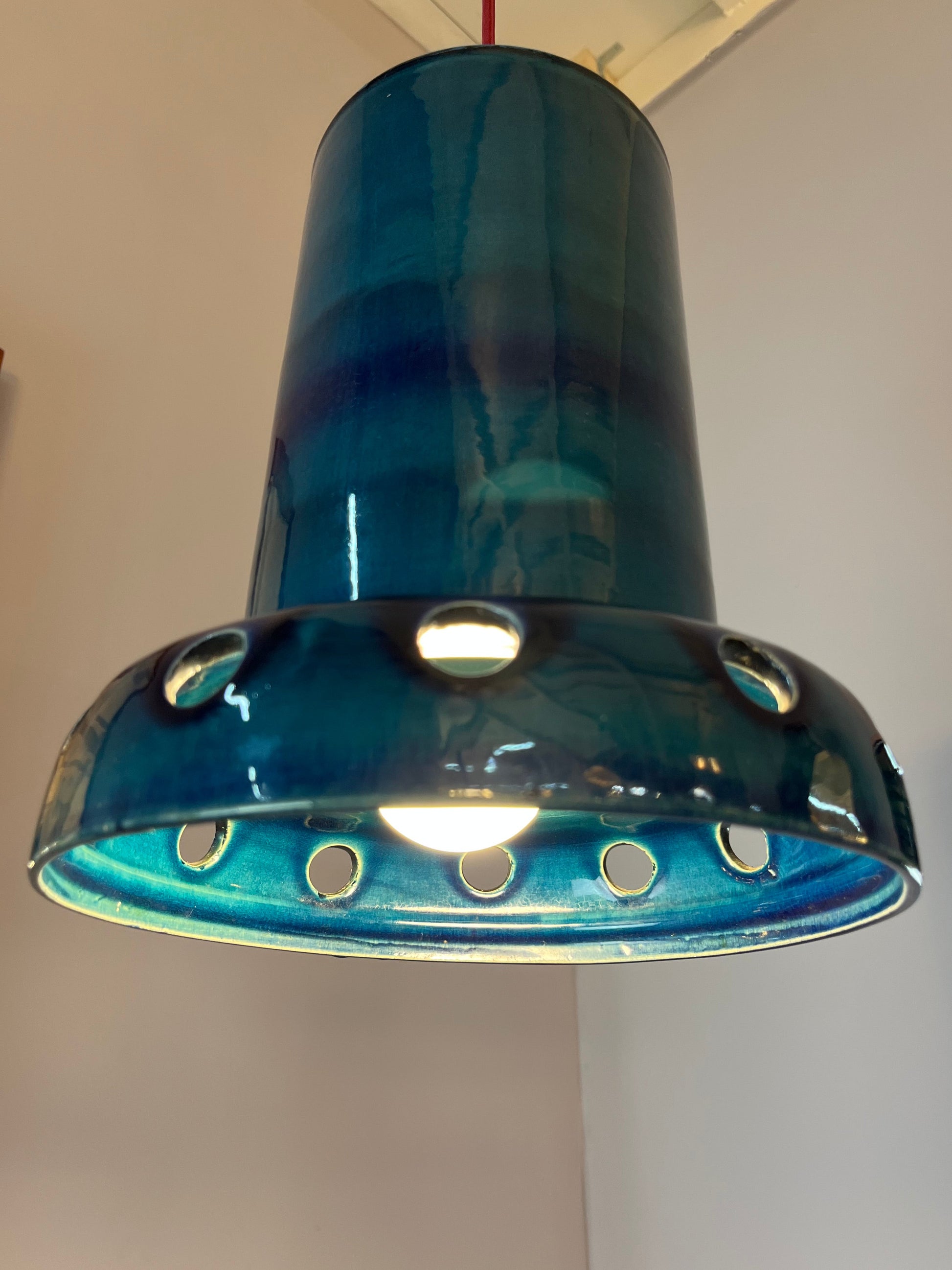 Hängelampe blau Keramik West German Pottery