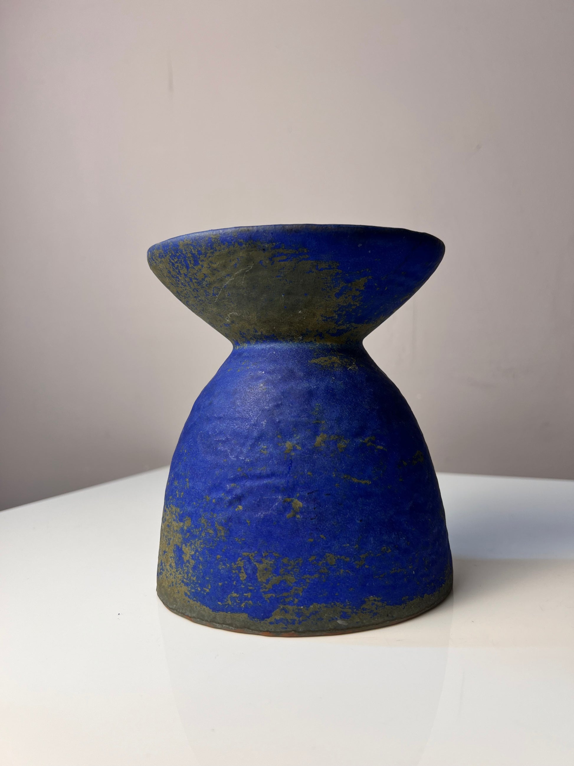 Set: Vase, Kerzenständer & Schale blau von Majolika Keramik Manufaktur