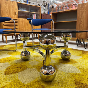 Couchtisch Chrom & Rauchglas 70er Space Age Design