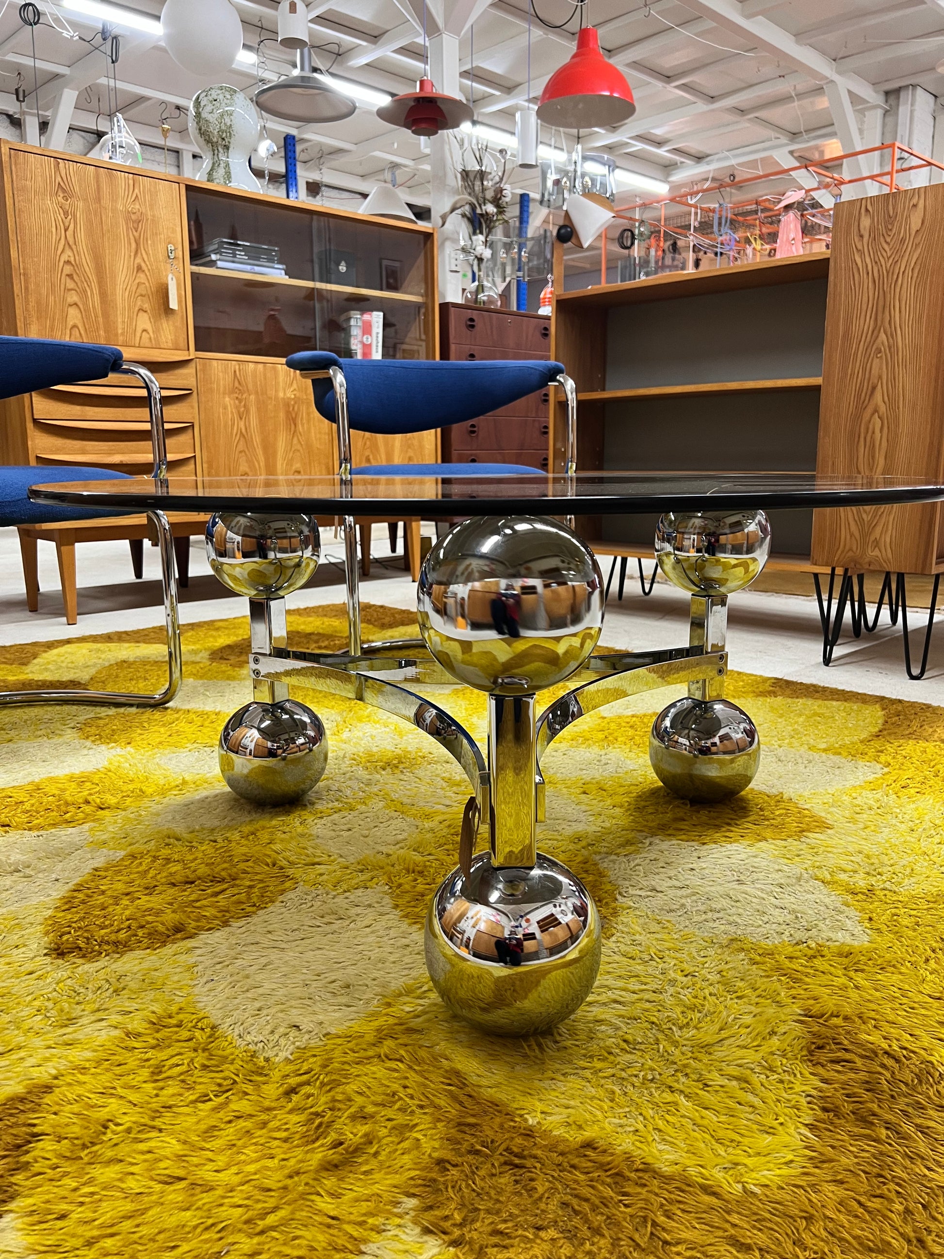 Couchtisch Chrom & Rauchglas 70er Space Age Design