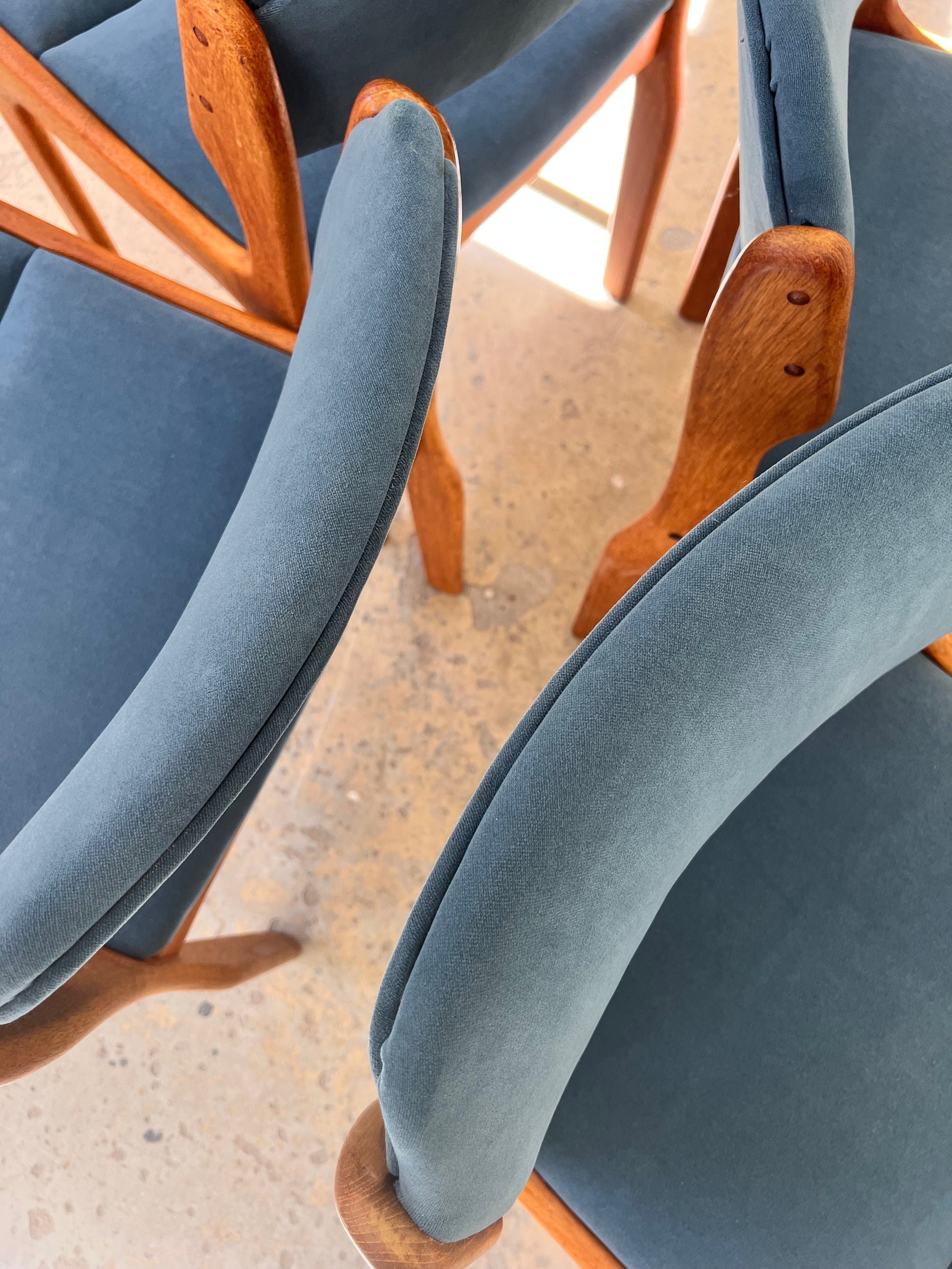 Set: 4x Polsterstuhl blau Teak von Erik Buch für O.D. Møbler