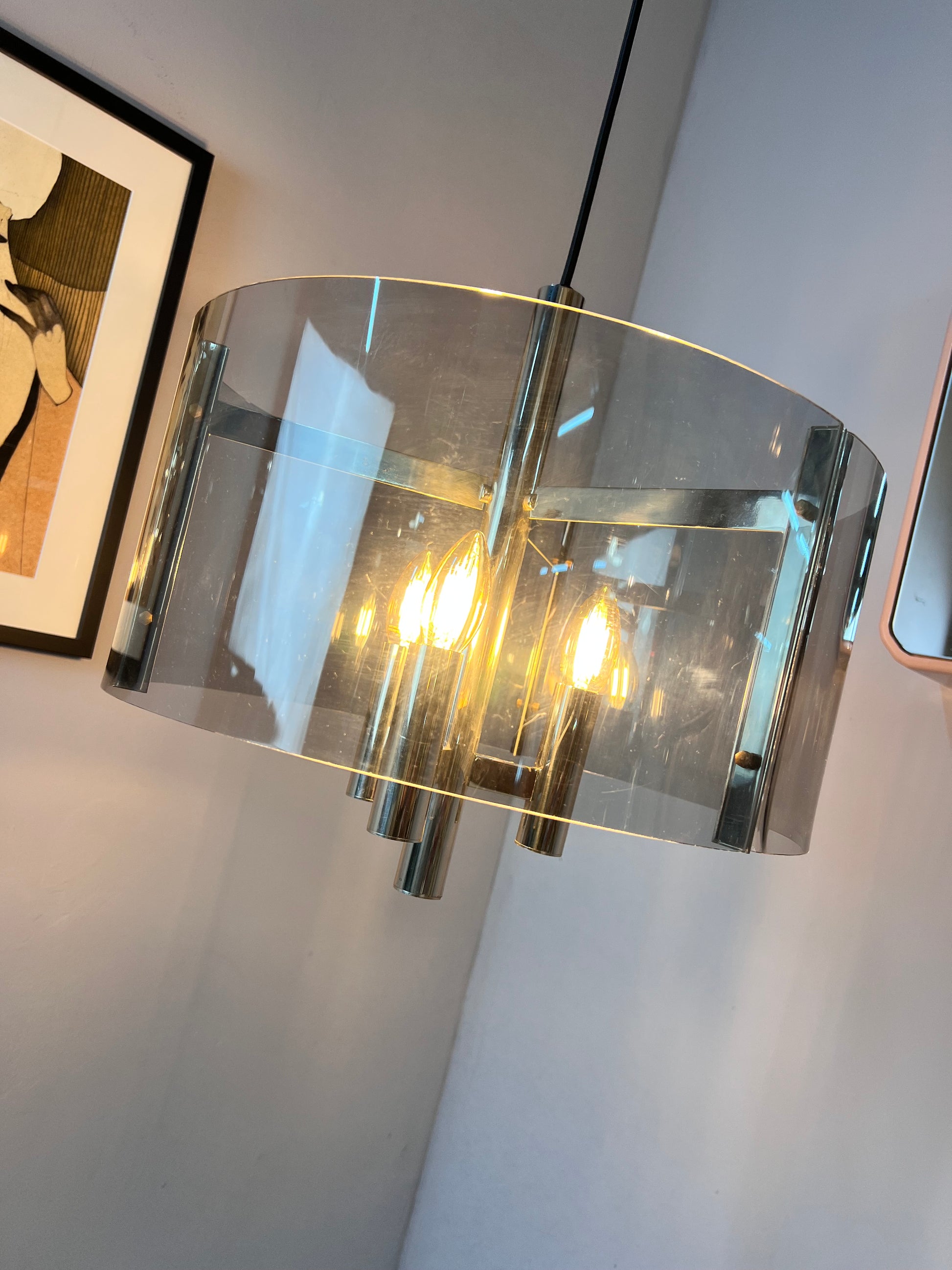 Hängelampe Chrom & Rauchacryl