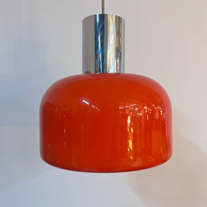 Hängelampe orange Glas Chrom von Glashütte Limburg
