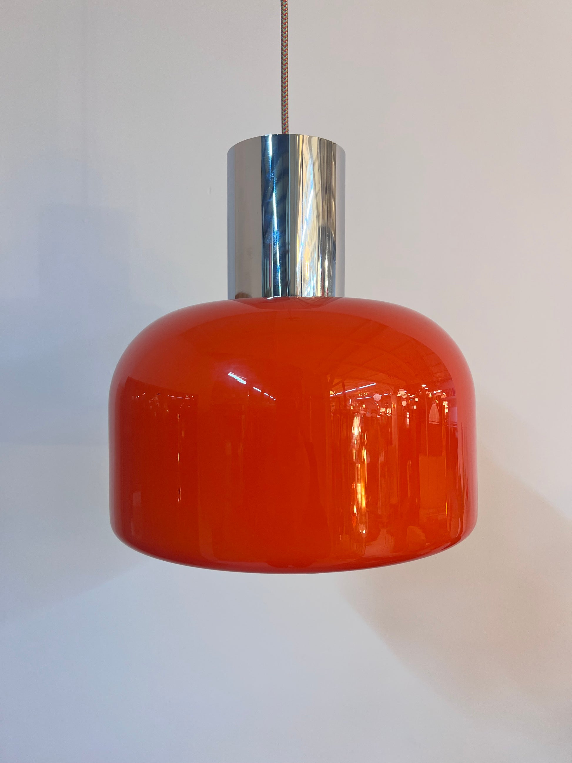 Hängelampe orange Glas Chrom von Glashütte Limburg
