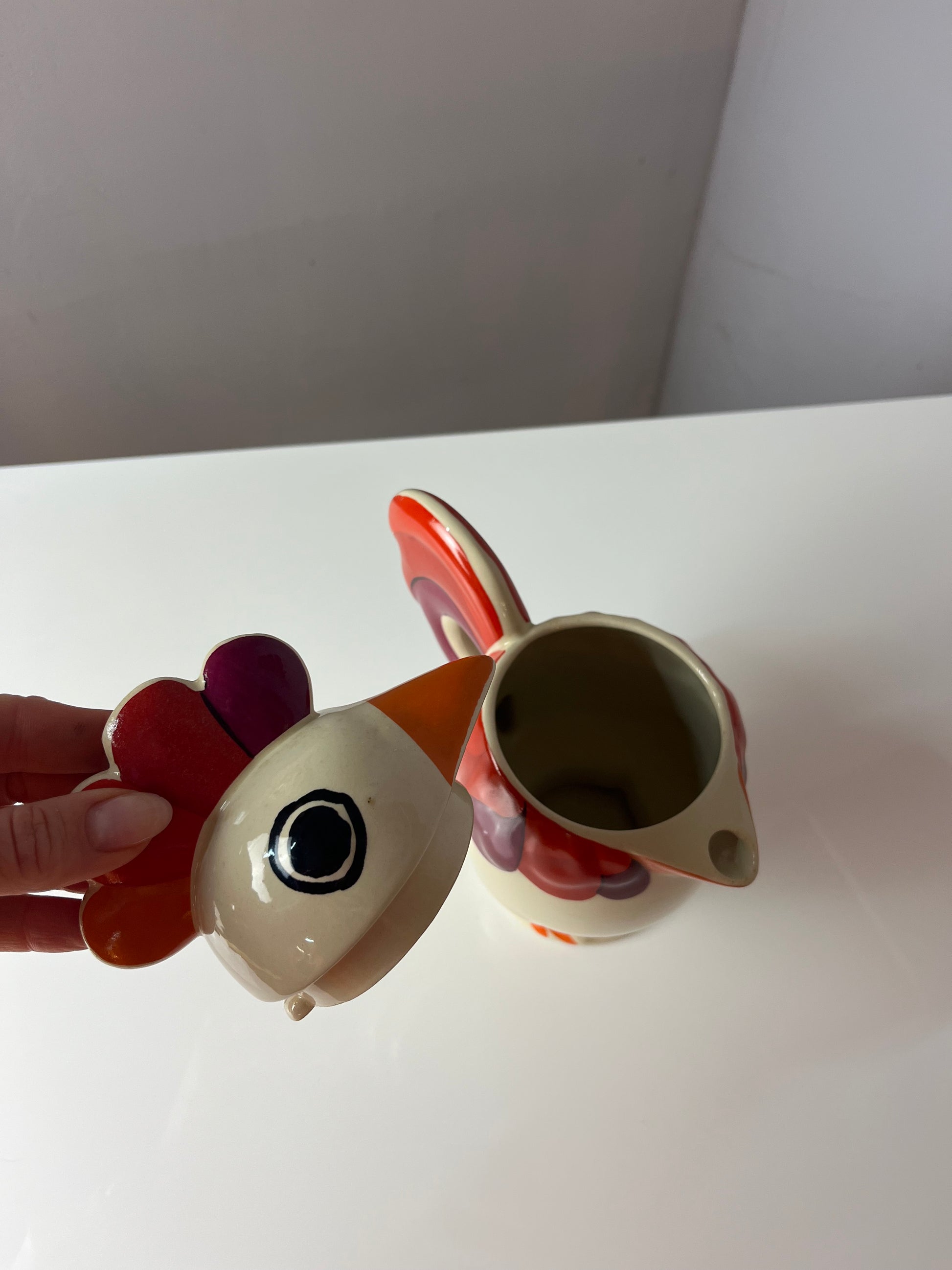 Kanne Hahn orange rot Keramik