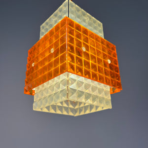 Hängelampe orange weiß mit Wabenstruktur aus der DDR