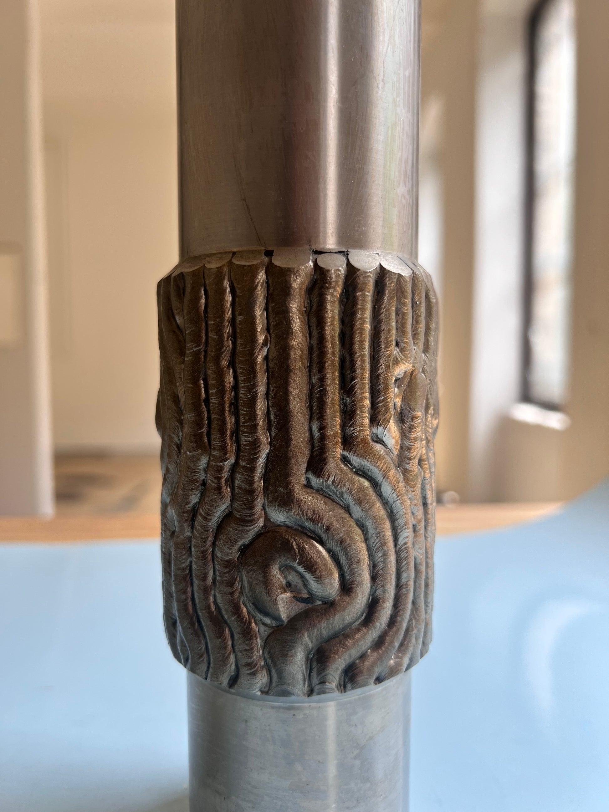 Brutalistische Vase silber Edelstahl 70er