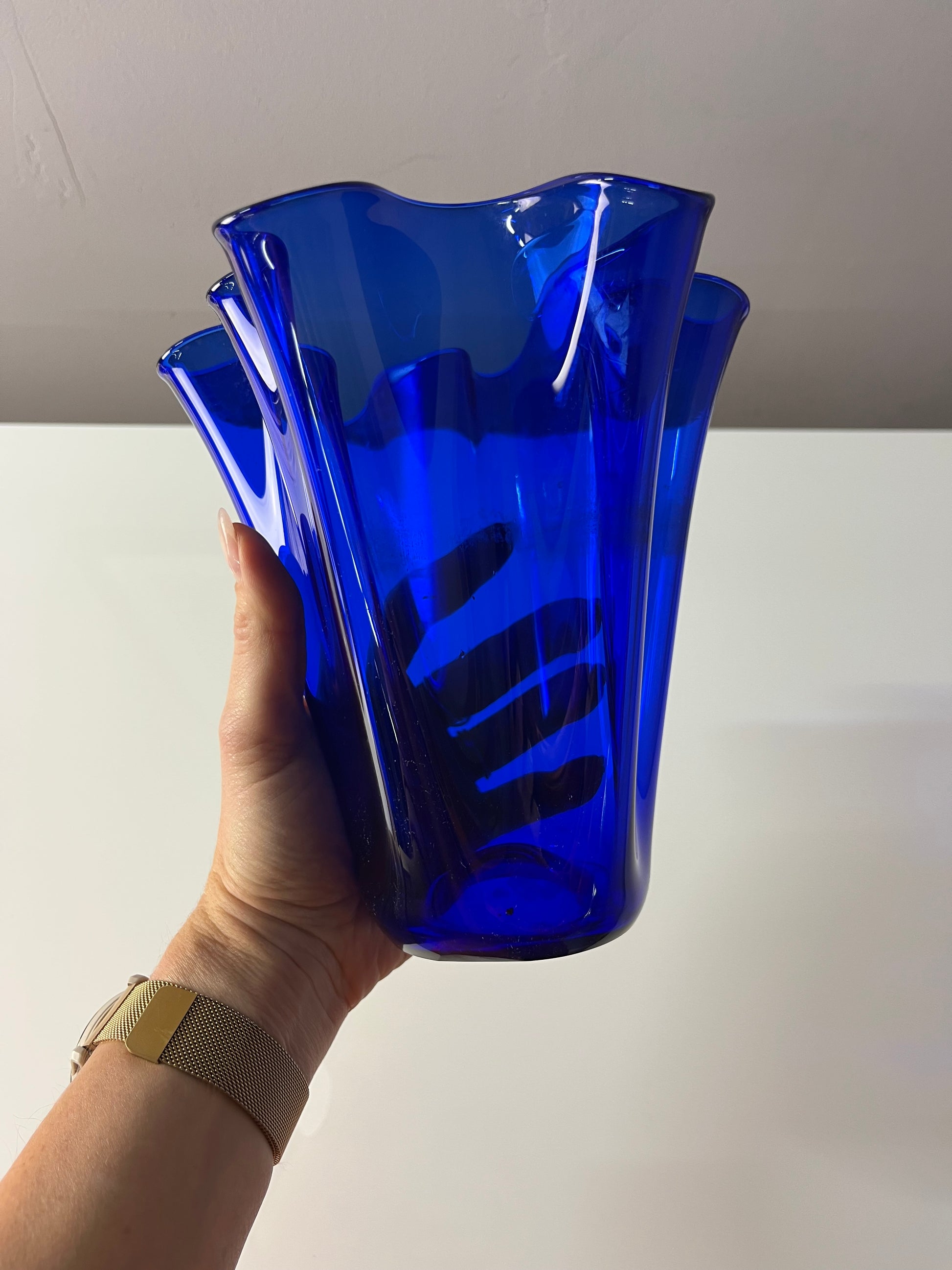 Vase Fazoletto blau Glas