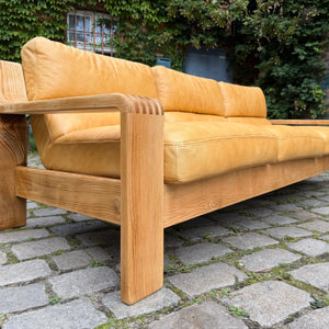 3-Sitzer Sofa gelb Echtleder Holz von Rolf Benz