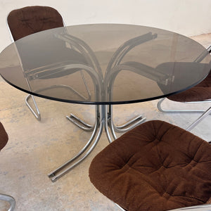 Runder Esstisch Rauchglas & Chrom