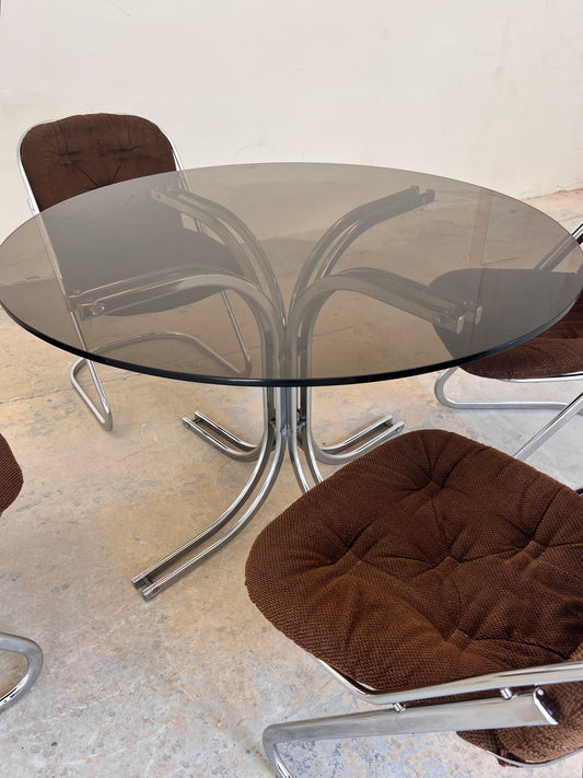 Runder Esstisch Rauchglas & Chrom