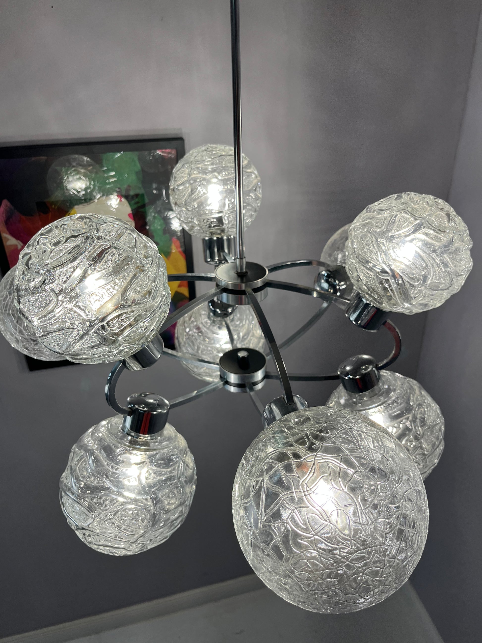 Sputnik Kronleuchter Glas Chrom