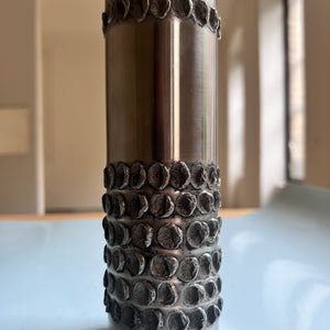 Brutalistische Vase silber Edelstahl von BMF 70er