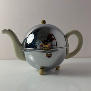 Teekanne Porzellan mit Chrom Thermohülle von Bauscher D.R.P.