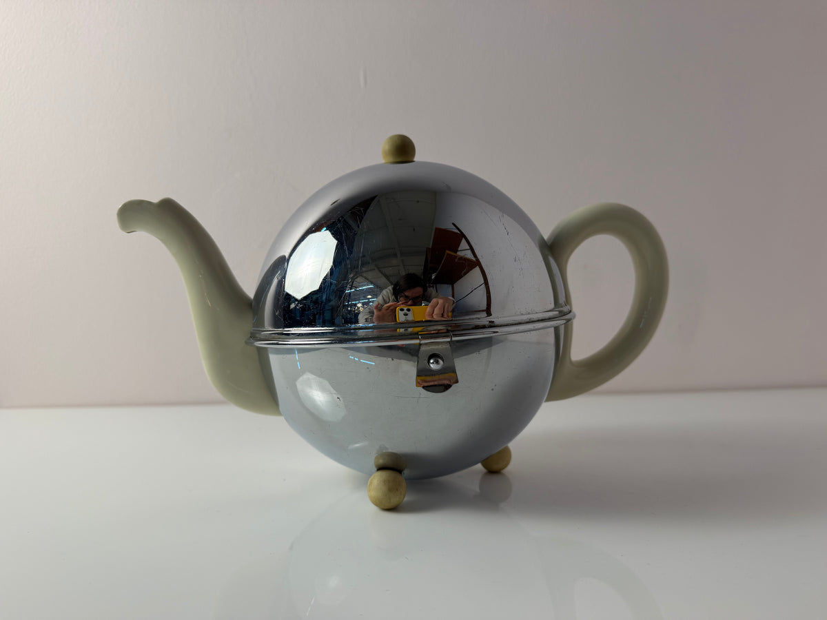 Teekanne Porzellan mit Chrom Thermohülle von Bauscher D.R.P.