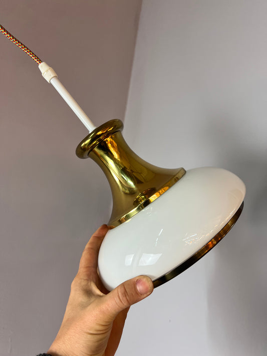 Hängelampe Opalglas Messing
