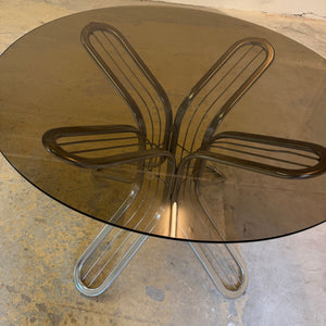Runder Esstisch Chrom Rauchglas von Gastone Rinaldi für Rima
