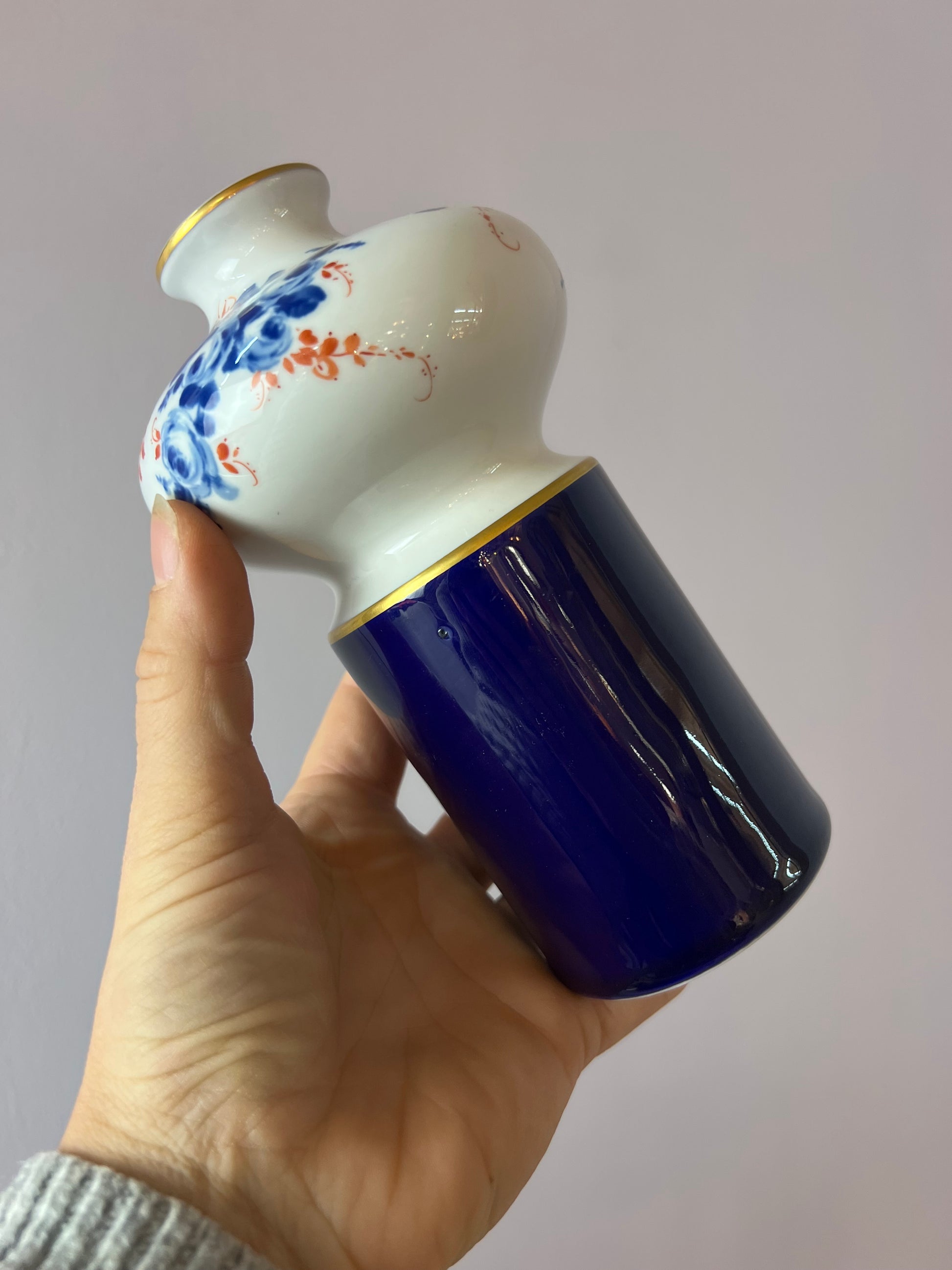 Vase blau weiß Porzellan von Unterweissbach