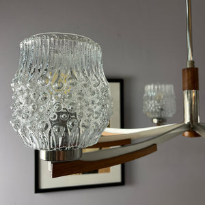 Kronleuchter Teak Metall Bubbleglas