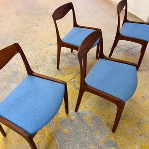 Set: 4x Polsterstuhl hellblau Teak von Vilhelm Wohlert für Poul Jeppesen's Möbelfabrik von 1956