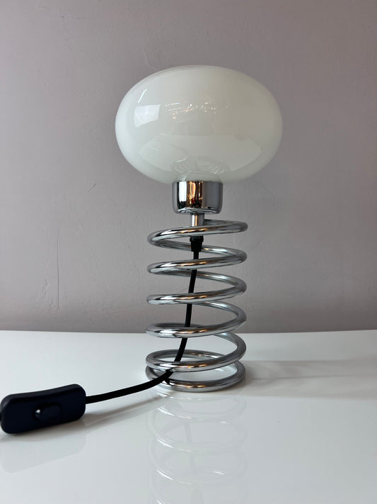 Spiral-Tischlampe Glas & Chrom Ingo Maurer für HONSEL