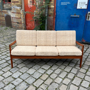 3-Sitzer Sofa Senator beige Wolle Teak von Ole Wanscher für Cado